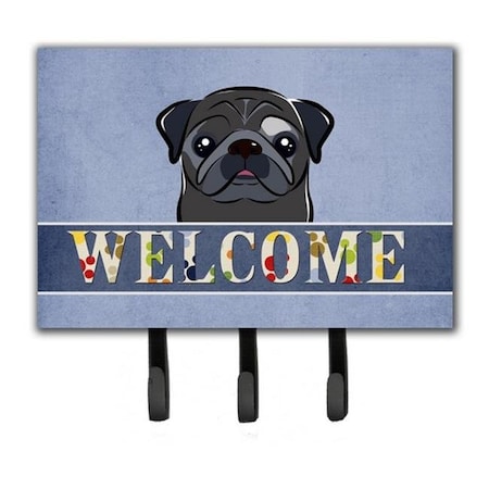 Carolines Treasures Carolines Treasures BB1449TH68 Black Pug Welcome Leash & Key Holder BB1449TH68